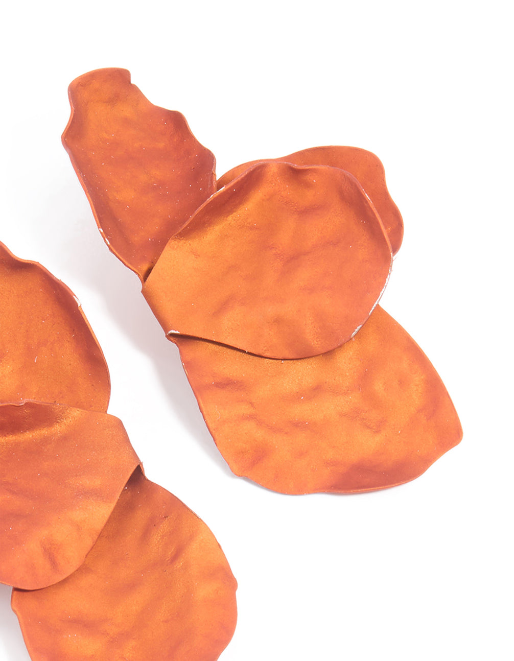 Orange Coated Metal Flower Petal Drop Earrings