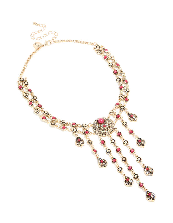 Antique Gold Red Drops Necklace
