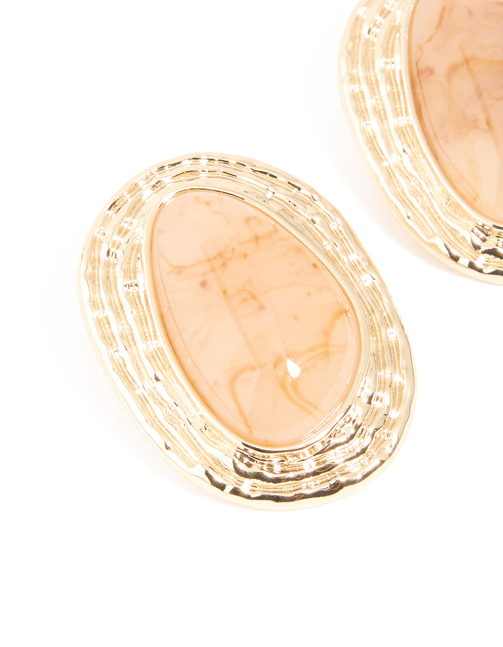 Gold Pink Marbles Stone Textured Oval Stud Earrings