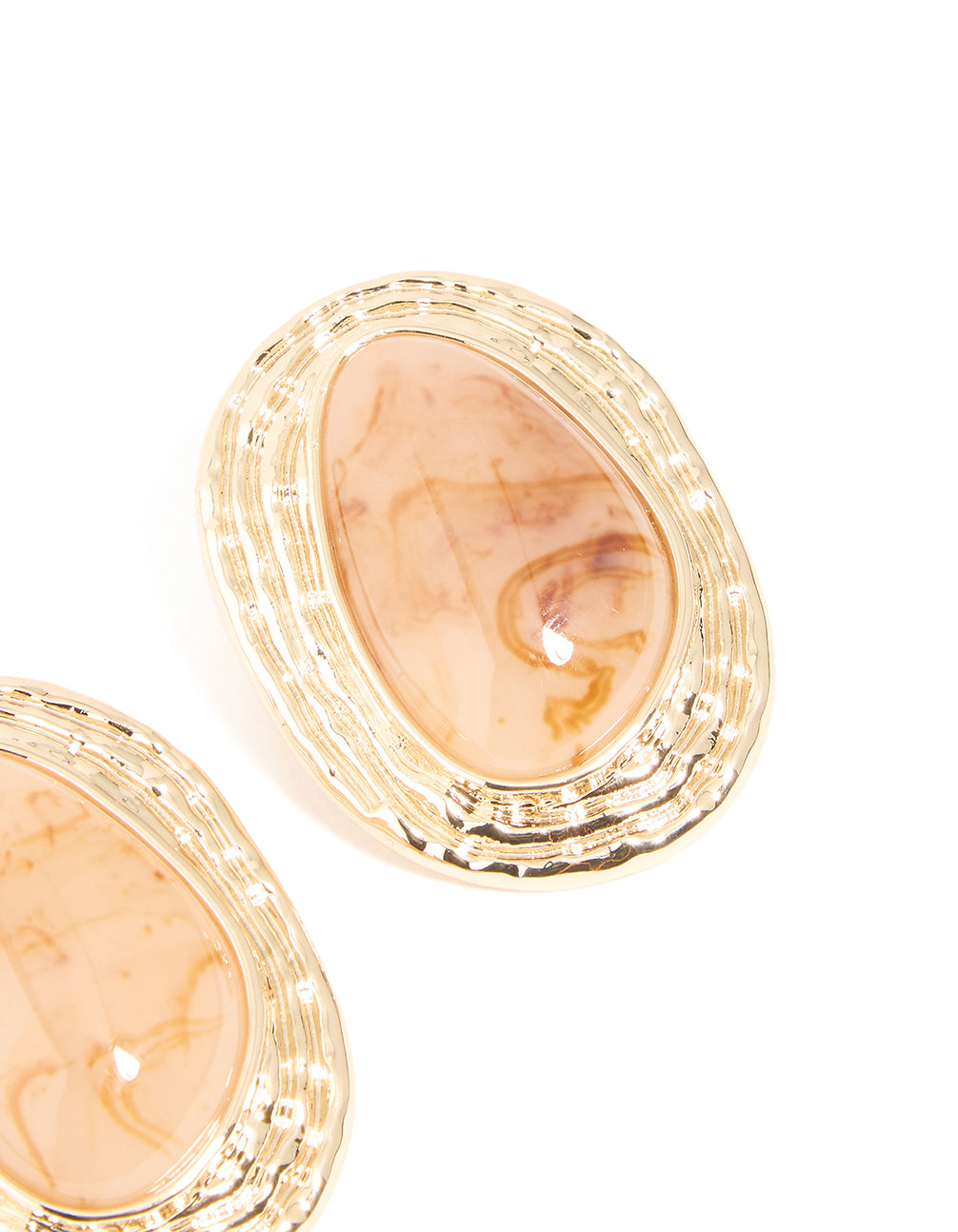 Gold Pink Marbles Stone Textured Oval Stud Earrings