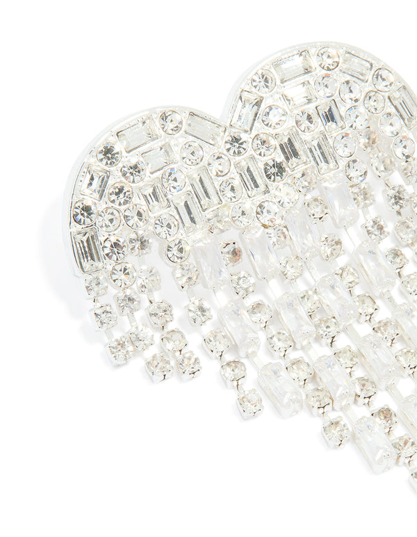Silver Diamante Fringe Heart Brooch