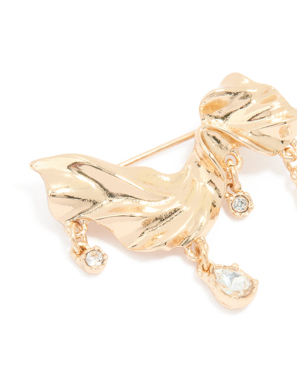 Gold Diamante Drop Molten Brooch