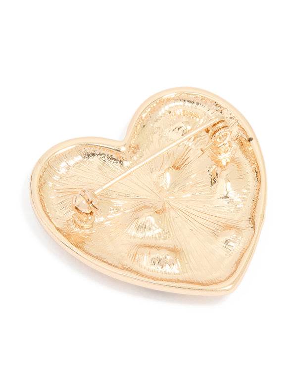 Gold Heart Mixed Diamante Brooch