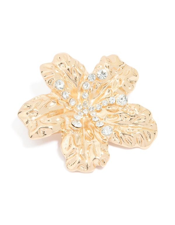 Gold Floral Diamante Brooch