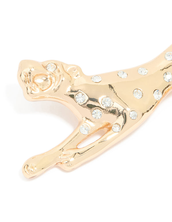 Gold Diamante Jaguar Brooch