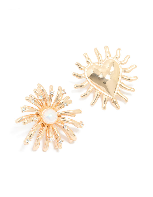 Gold Heart & Flower Brooches 2-Pack