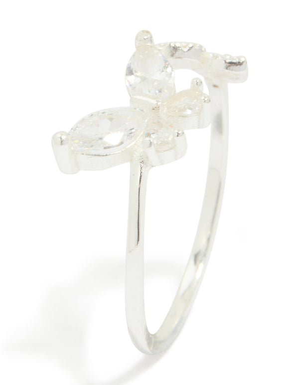 Sterling Silver Cubic Zirconia Adjustable Butterfly Ring