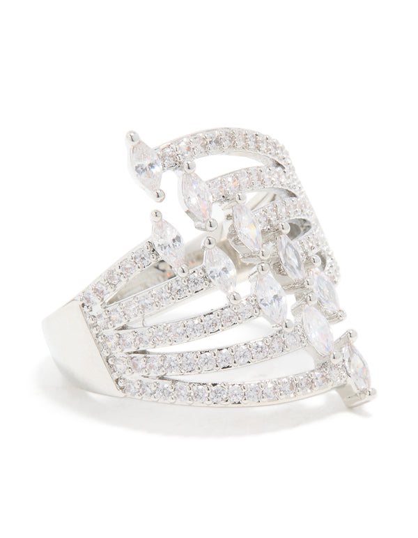 Silver Cubic Zirconia Mini Triangles Layered Ring