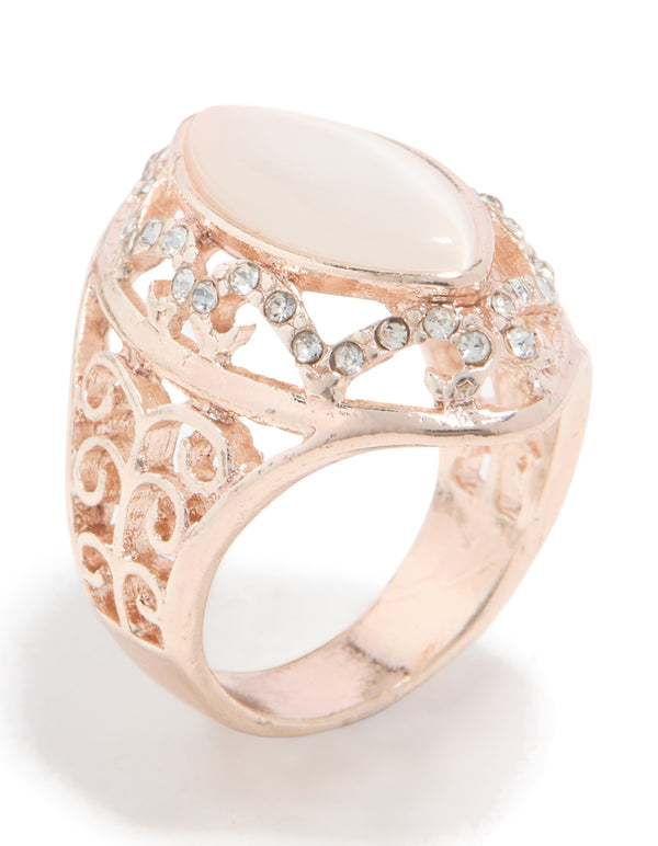 Rose Gold Pink Rhinestone Oval Ring