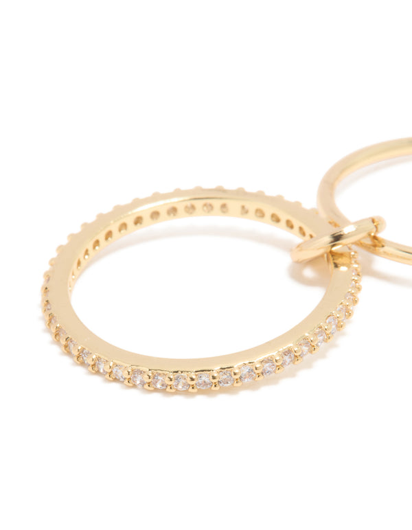 Featuring gold plated cubic zirconia simple 1 loop ring with stone setting and prong details in close up view