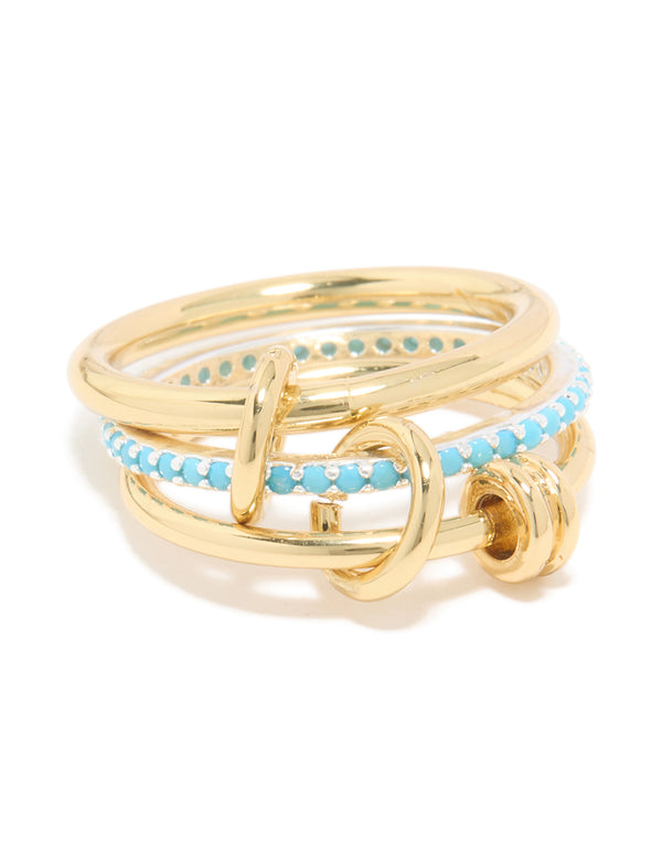 Gold Plated & Blue Coated Metal Stacked Ring