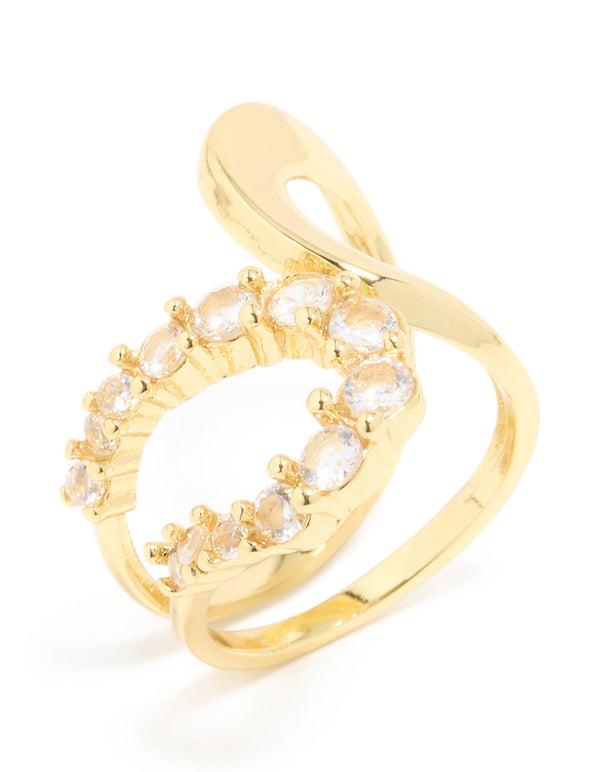 Waterproof Gold Plated Stainless Steel Opposite Cubic Zirconia Swirl Ring