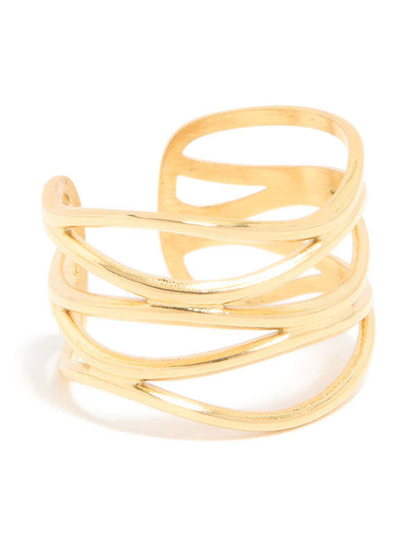 Waterproof Gold Plated Stainless Steel Layered Line Ring