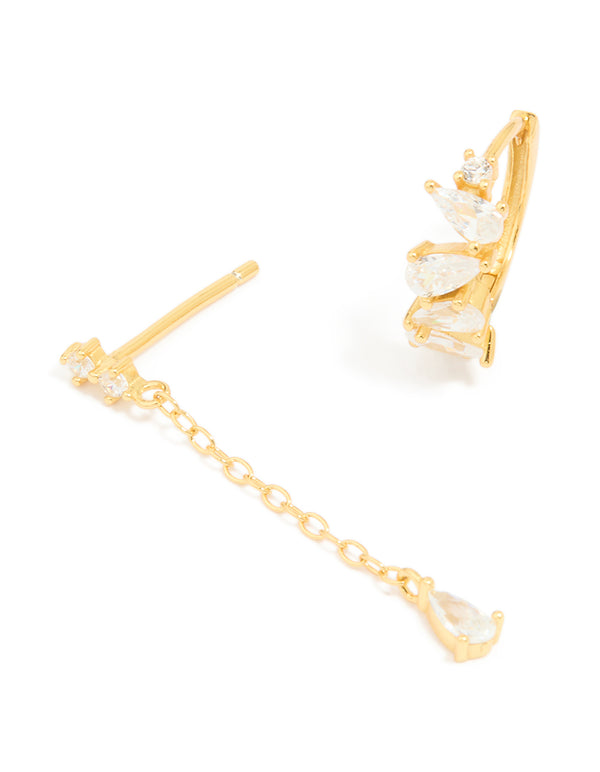 Gold Plated Sterling Silver Cubic Zirconia Chain & Stud Earrings 3-Pack