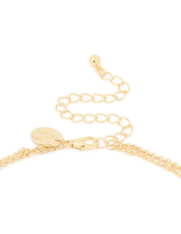 Gold Plated Purple Semi Precious Stone Droplet Layered Y-Necklace