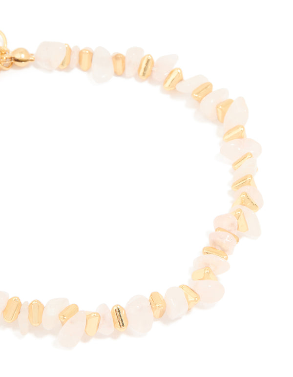 Gold Plated Rose Quartz Disc Bracelet