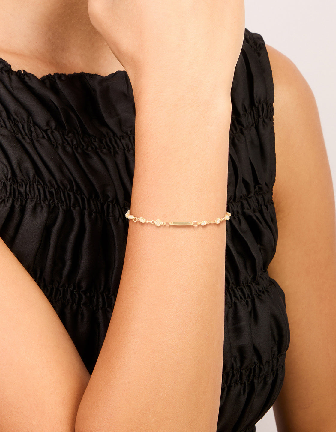 Gold Plated Cubic Zirconia Bar Chain Bracelet