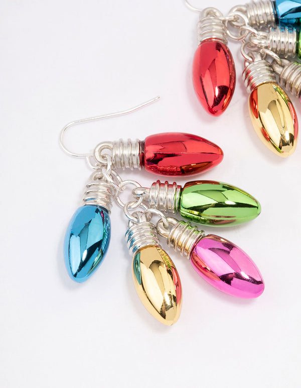 Silver Multicoloured Lights Cluster Drop Earrings