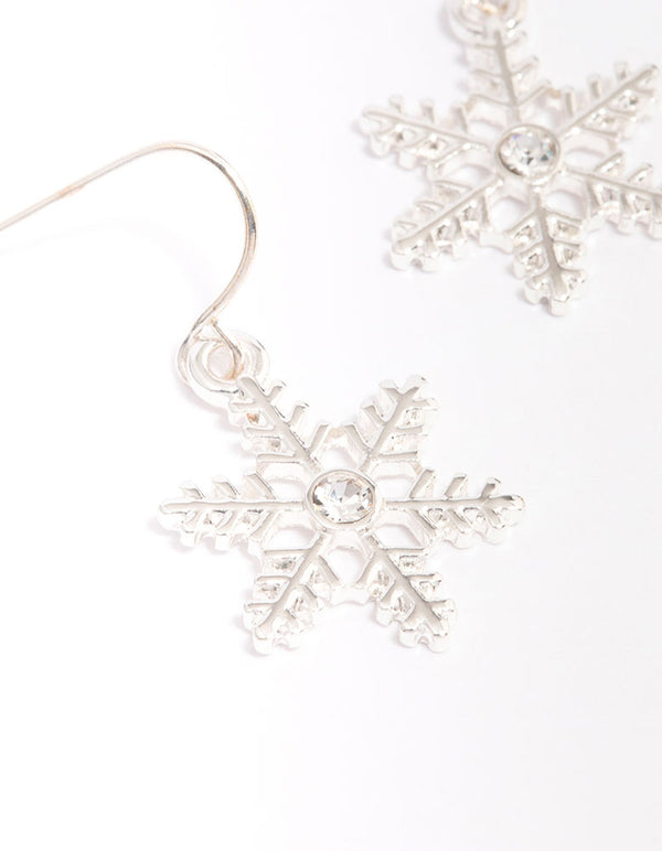 Silver Diamante Snowflake Drop Earrings
