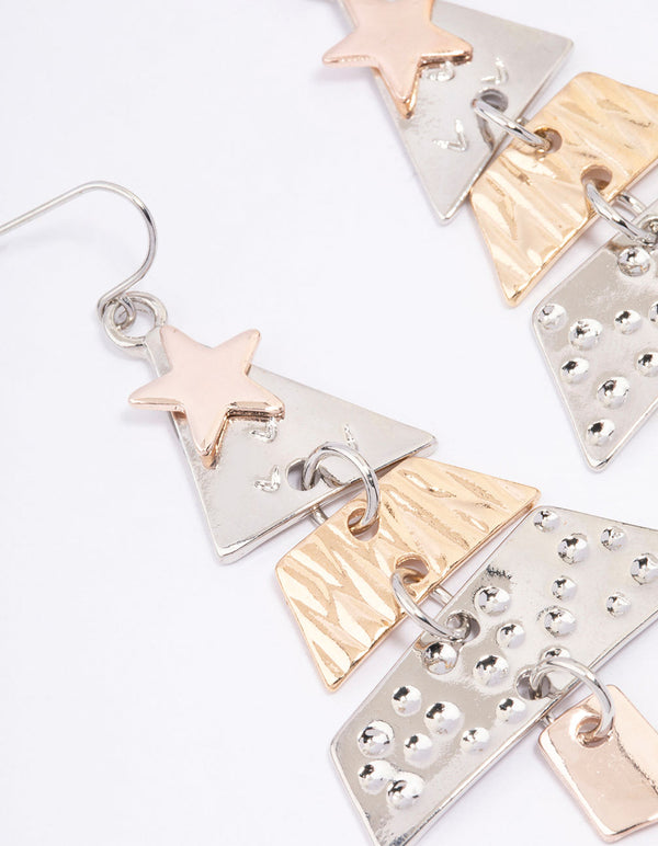 Mixed Metal Festive Tree Pieces Drop Earrings