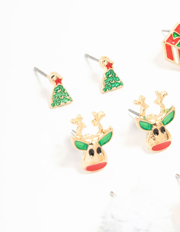 Gold Present & Stocking Stud Earrings 12-Pack