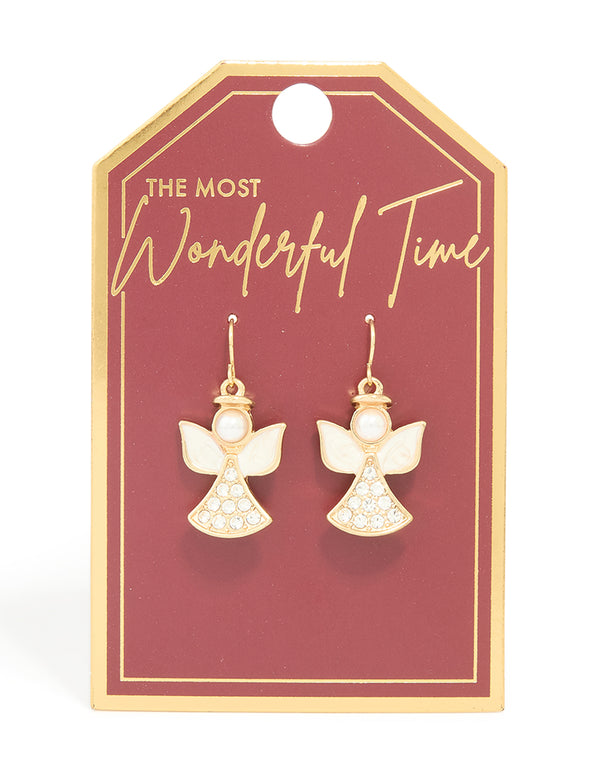 Gold Diamante Angel Drop Earrings