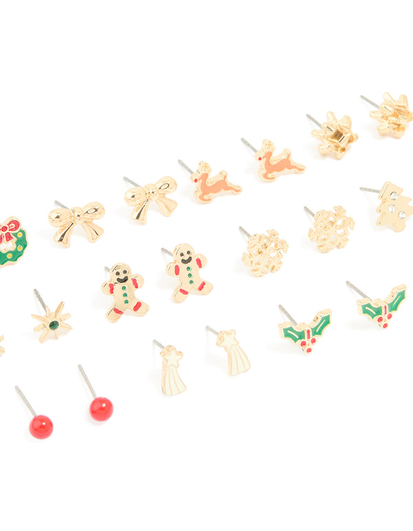 Gold Wreath & Shooting Star Earrings 12-Pack