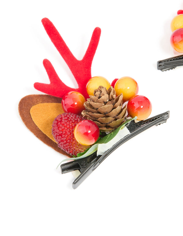 Berry & Reindeer Hair Clips 2-Pack