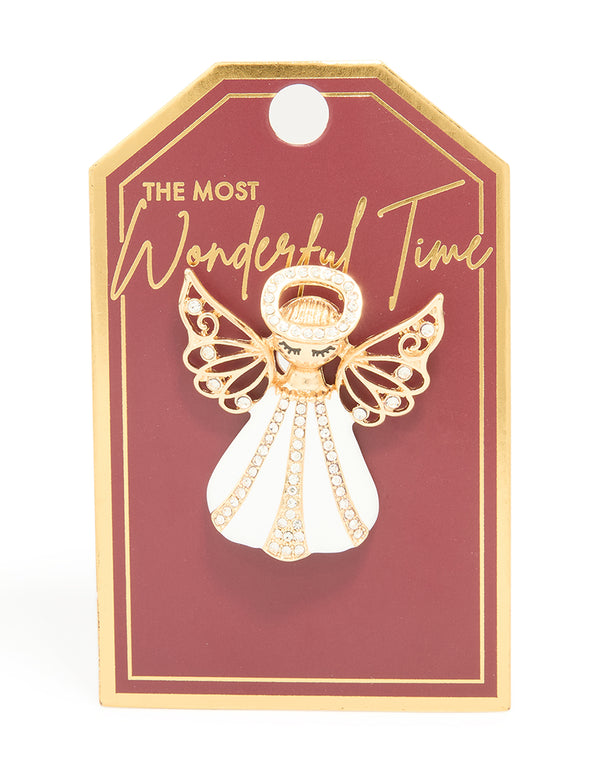Gold Diamante Angel Brooch