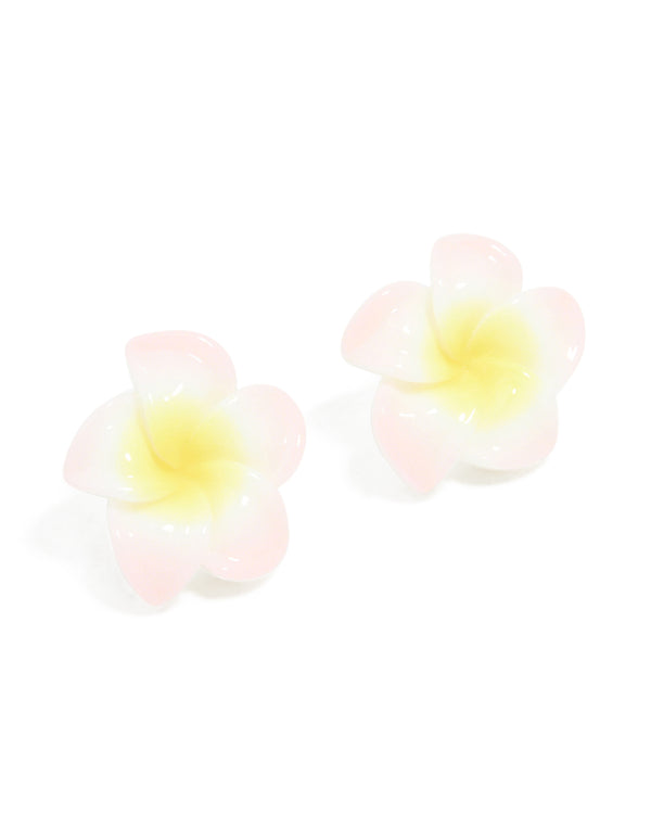White & Yellow Frangipani Flower Stud Earrings