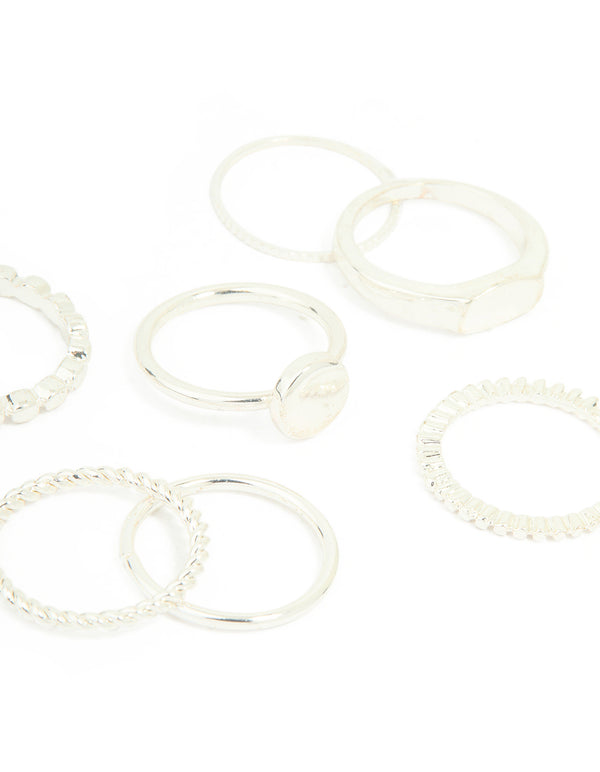 Silver Thin Wrap Circle Stacking Rings 8-Pack