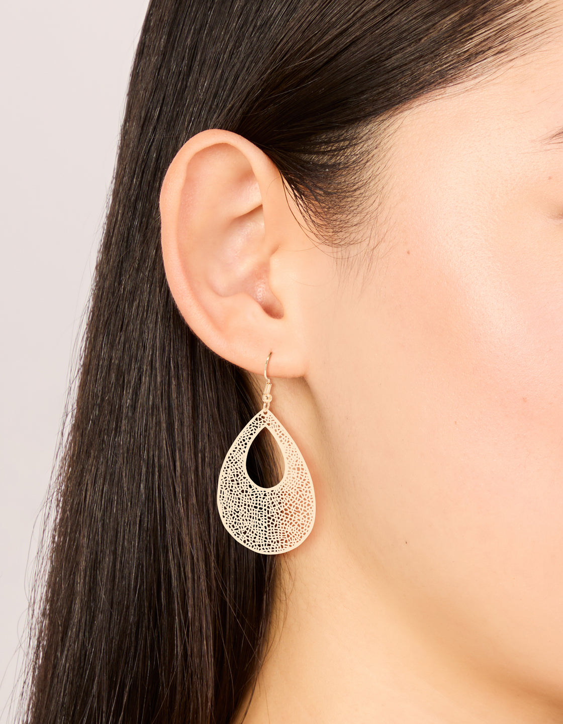 Gold Laser Cut Teardrop Earrings