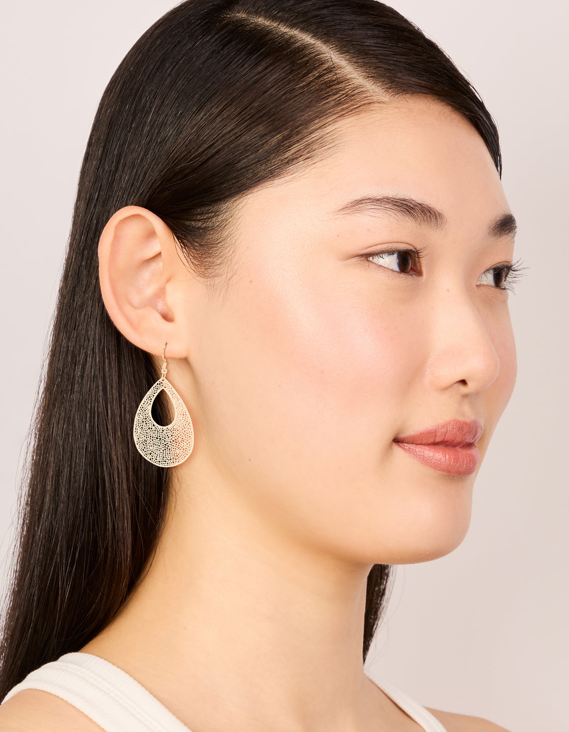Gold Laser Cut Teardrop Earrings