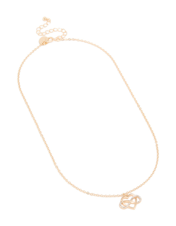 Gold Diamante Open Heart Infinity Sign Necklace