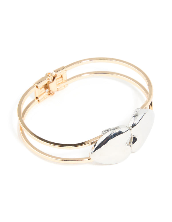 Mixed Metal Heart Hinged Bangle