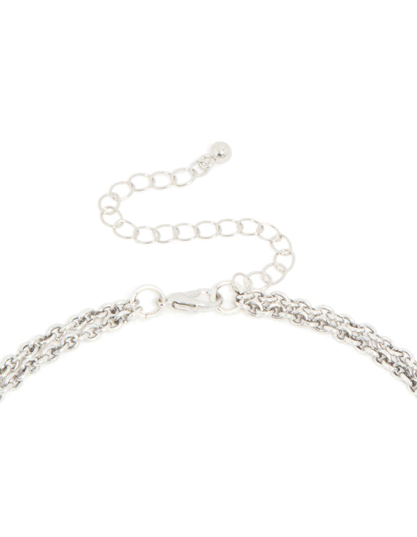 Antique Silver Textured Blue Circle Layered Necklace