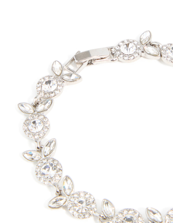 Silver Diamante Floral Leaf Bracelet