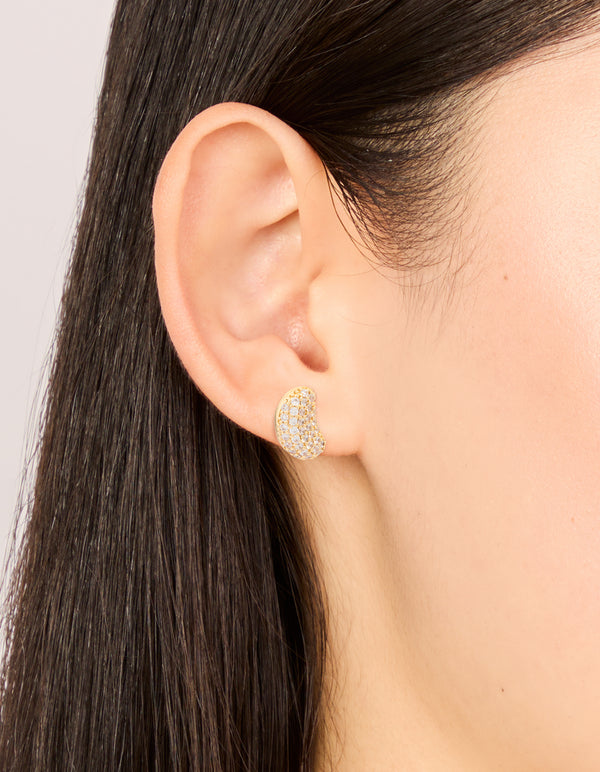 Gold Plated Brass Cubic Zirconia Pavé Pebble Stud Earrings