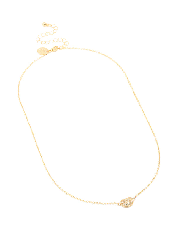 Gold Plated Cubic Zirconia Small Pebble Pendant Necklace