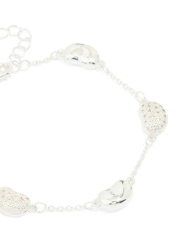 Silver Plated Brass Cubic Zirconia Pebble Charm Bracelet