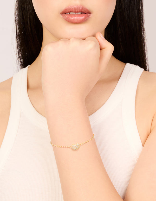 Gold Plated Brass Cubic Zirconia Single Pebble Bracelet