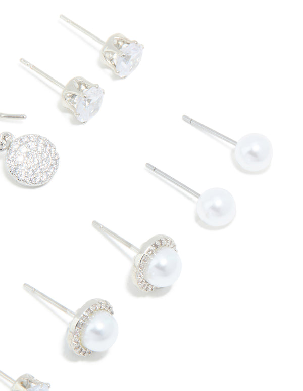Silver Pearl & Cubic Zirconia Earrings 6-Pack