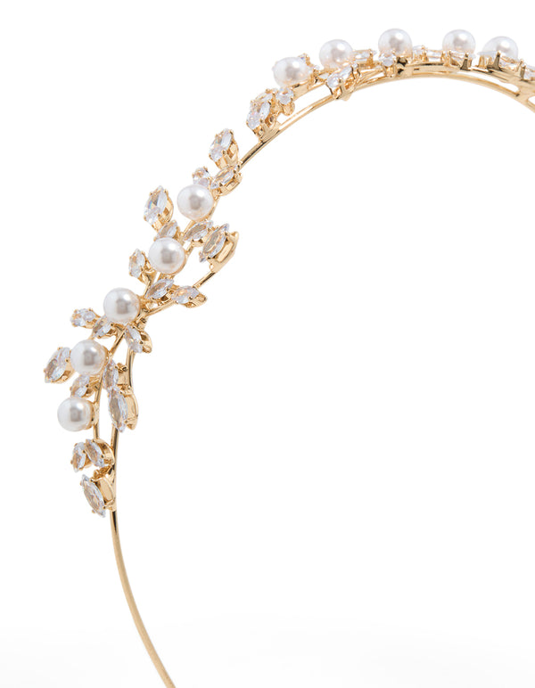 Gold Cubic Zirconia Vine & Pearl Headband