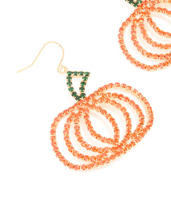 Gold Diamante Glam Pumpkin Drop Earrings