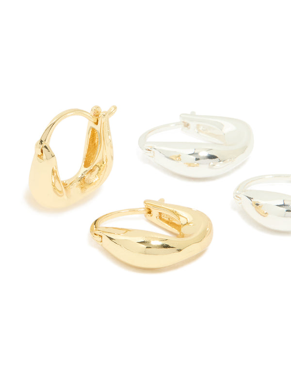 Gold & Silver Plated Brass Curved Huggie Earrings 2-Pack