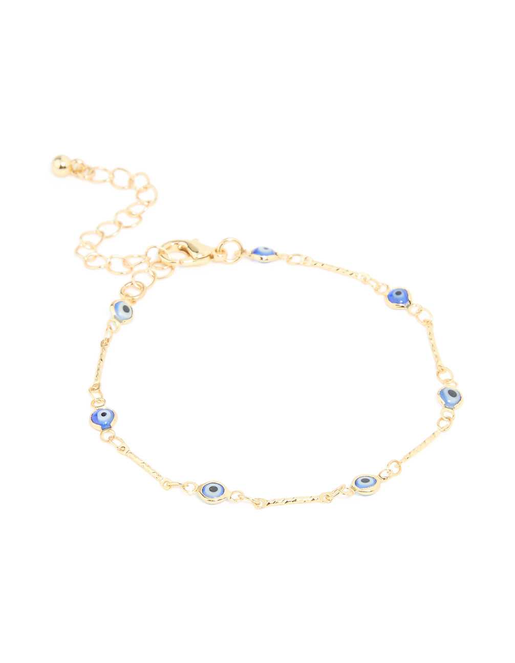Gold Plated Brass Evil Eye Stone Chain Bracelet
