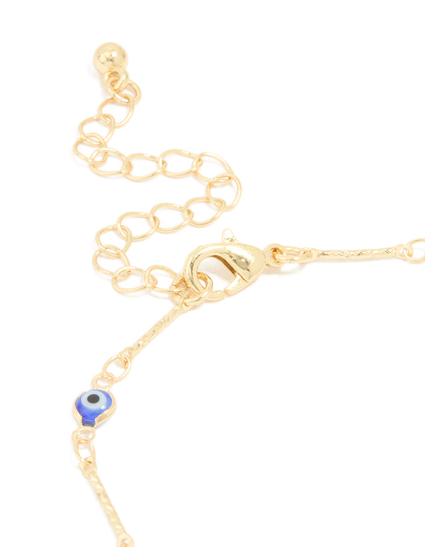 Gold Plated Brass Evil Eye Stone Chain Bracelet