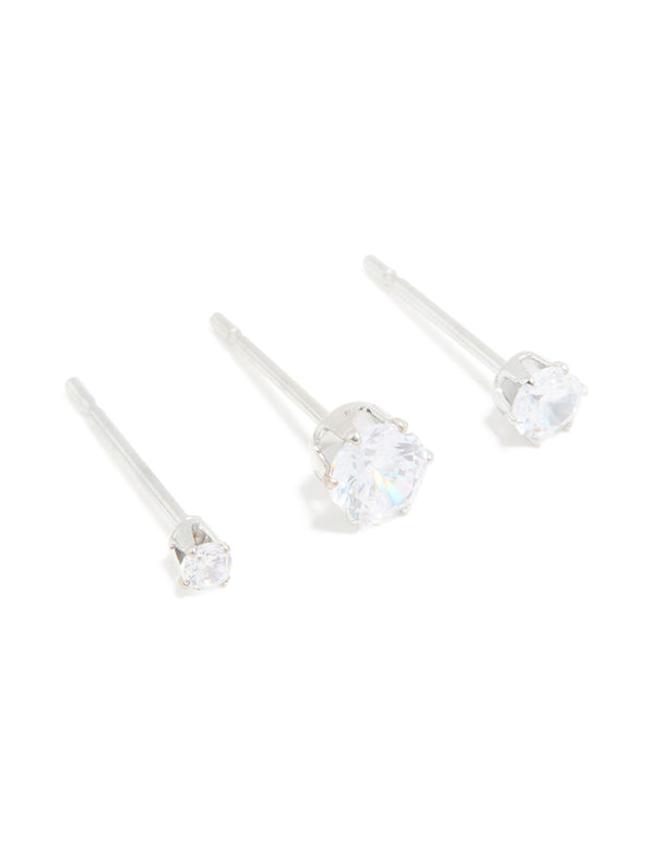 Surgical Steel Cubic Zirconia Graduating Stacker Earrings 3-Pack