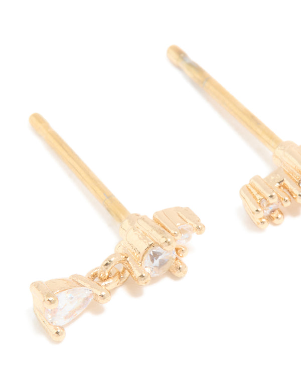 Gold Plated Surgical Steel Cubic Zirconia Drop Stacker Earrings 3-Pack