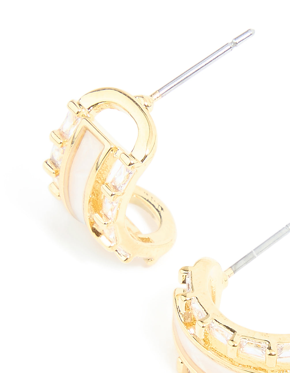 Gold Plated Cubic Zirconia Baguette Inlay Hoop Earrings